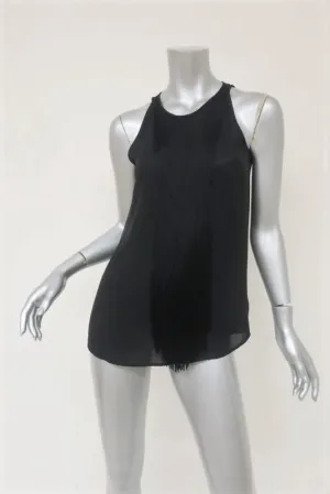 Theory Fransenbesatz Top Montien Schwarze Seide Größe Petite Ärmellose Bluse