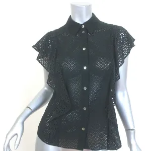 Theory Nova Bluse mit Lochstickerei und Rüschen in Schwarz Größe S Knopfleiste