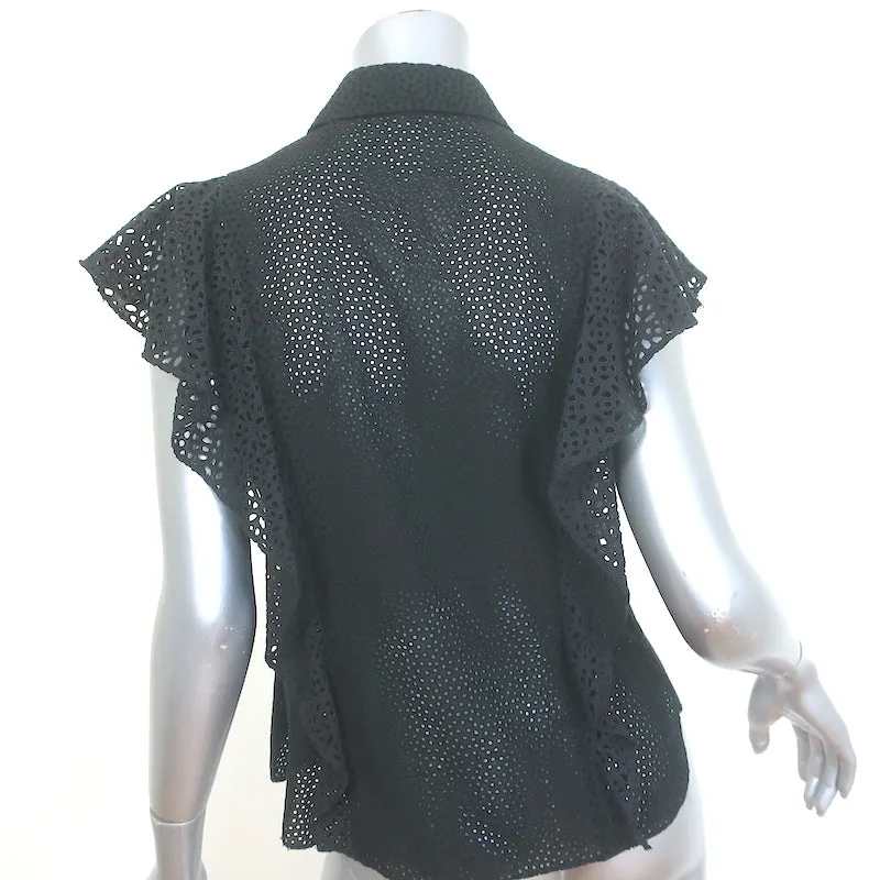 Theory Nova Bluse mit Lochstickerei und Rüschen in Schwarz Größe S Knopfleiste