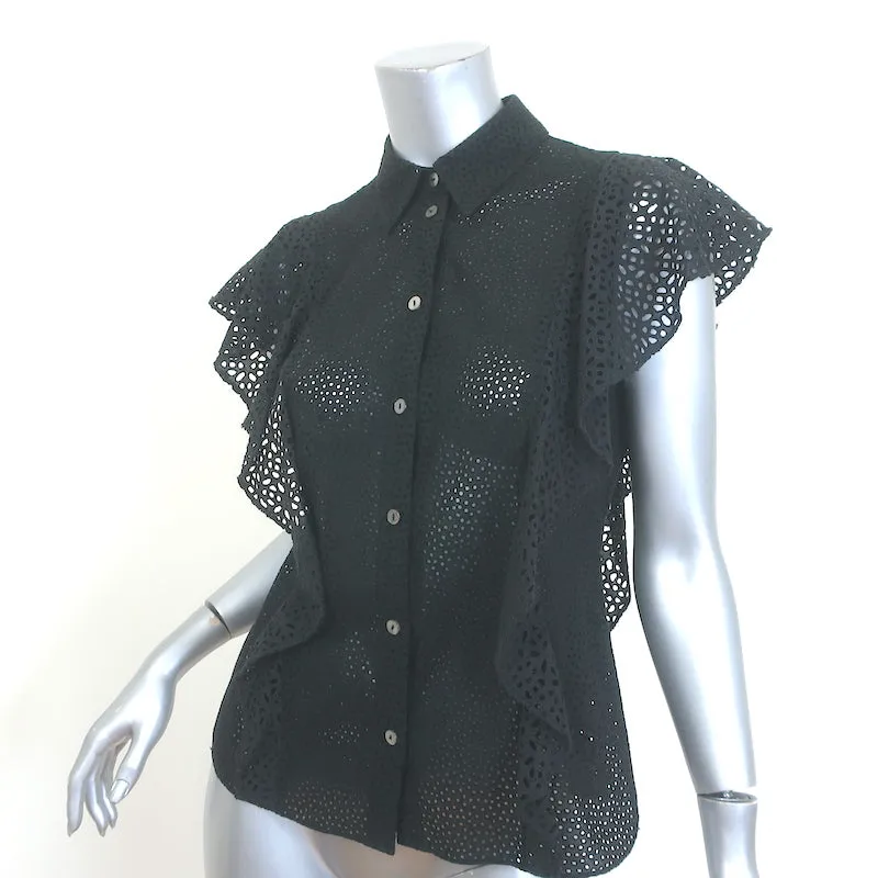 Theory Nova Bluse mit Lochstickerei und Rüschen in Schwarz Größe S Knopfleiste