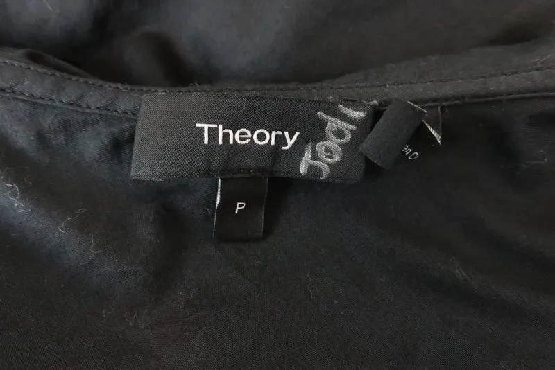 Theory Ein-Schulter-Top Damarill Schwarz Rüschen Baumwolle Größe Petite