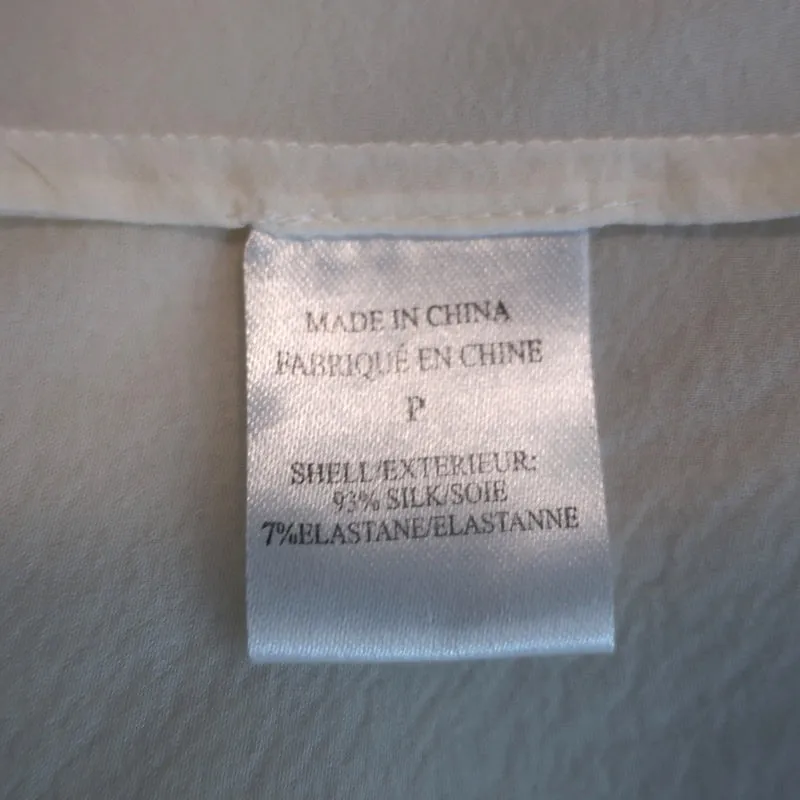 Theory Ärmellose Bluse Olim Creme Plissiertes Dehnbares Satin-Chiffon Größe Petite