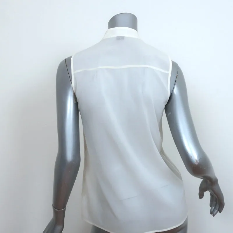 Theory Ärmellose Bluse Olim Creme Plissiertes Dehnbares Satin-Chiffon Größe Petite