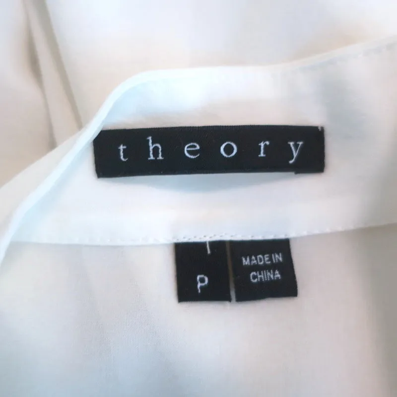 Theory Ärmellose Bluse Olim Creme Plissiertes Dehnbares Satin-Chiffon Größe Petite
