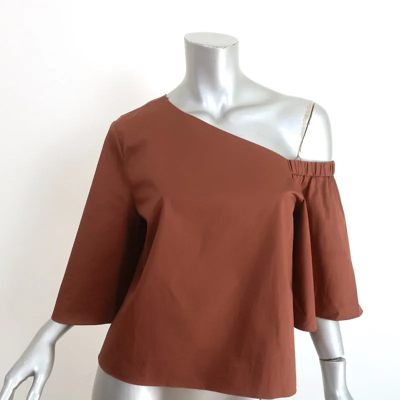 Tibi Ein-Schulter-Top Braun Satin Poplin Größe 4 Kurzarmbluse