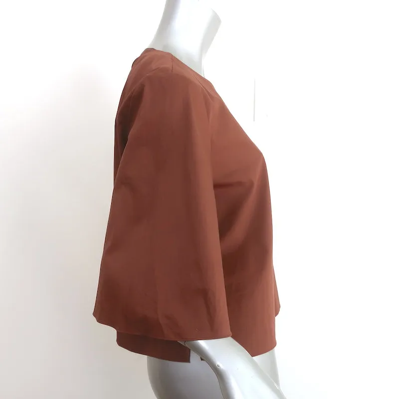Tibi Ein-Schulter-Top Braun Satin Poplin Größe 4 Kurzarmbluse