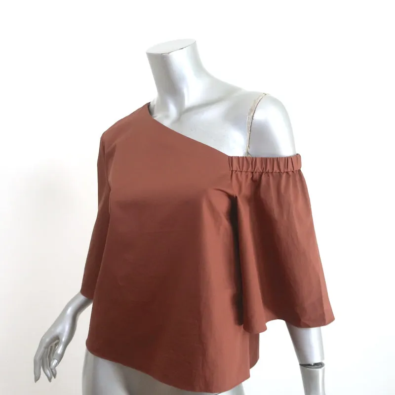 Tibi Ein-Schulter-Top Braun Satin Poplin Größe 4 Kurzarmbluse