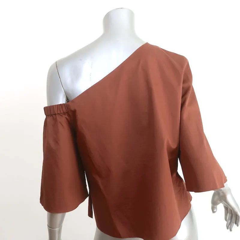Tibi Ein-Schulter-Top Braun Satin Poplin Größe 4 Kurzarmbluse