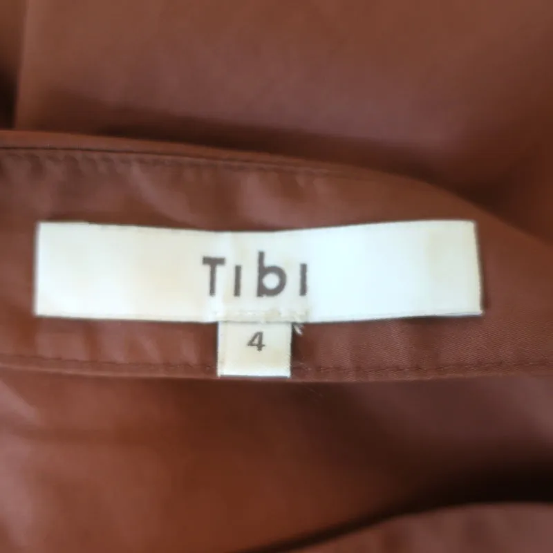 Tibi Ein-Schulter-Top Braun Satin Poplin Größe 4 Kurzarmbluse