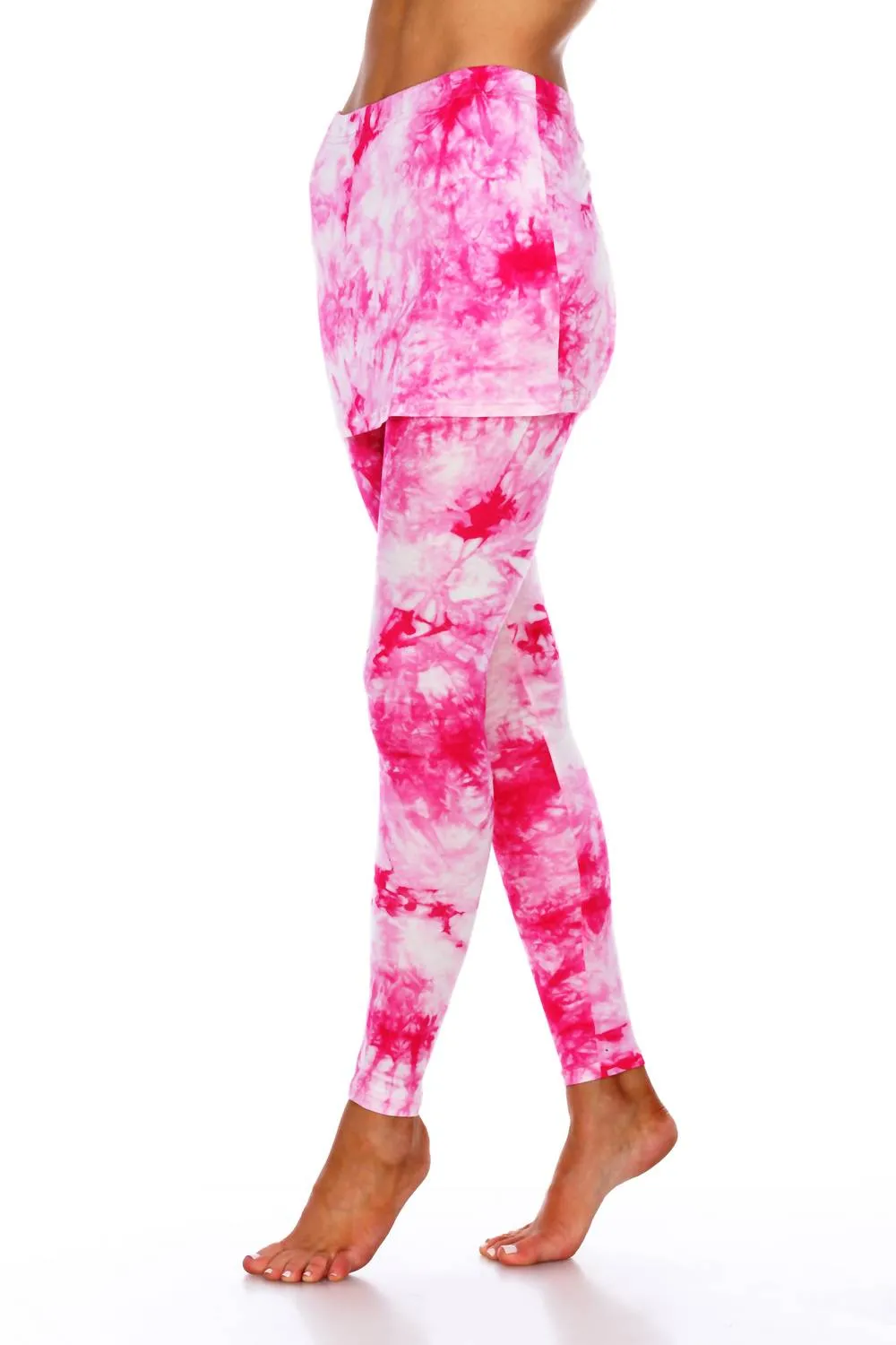 Pinke Wickelfärbe-Leggings mit Rock