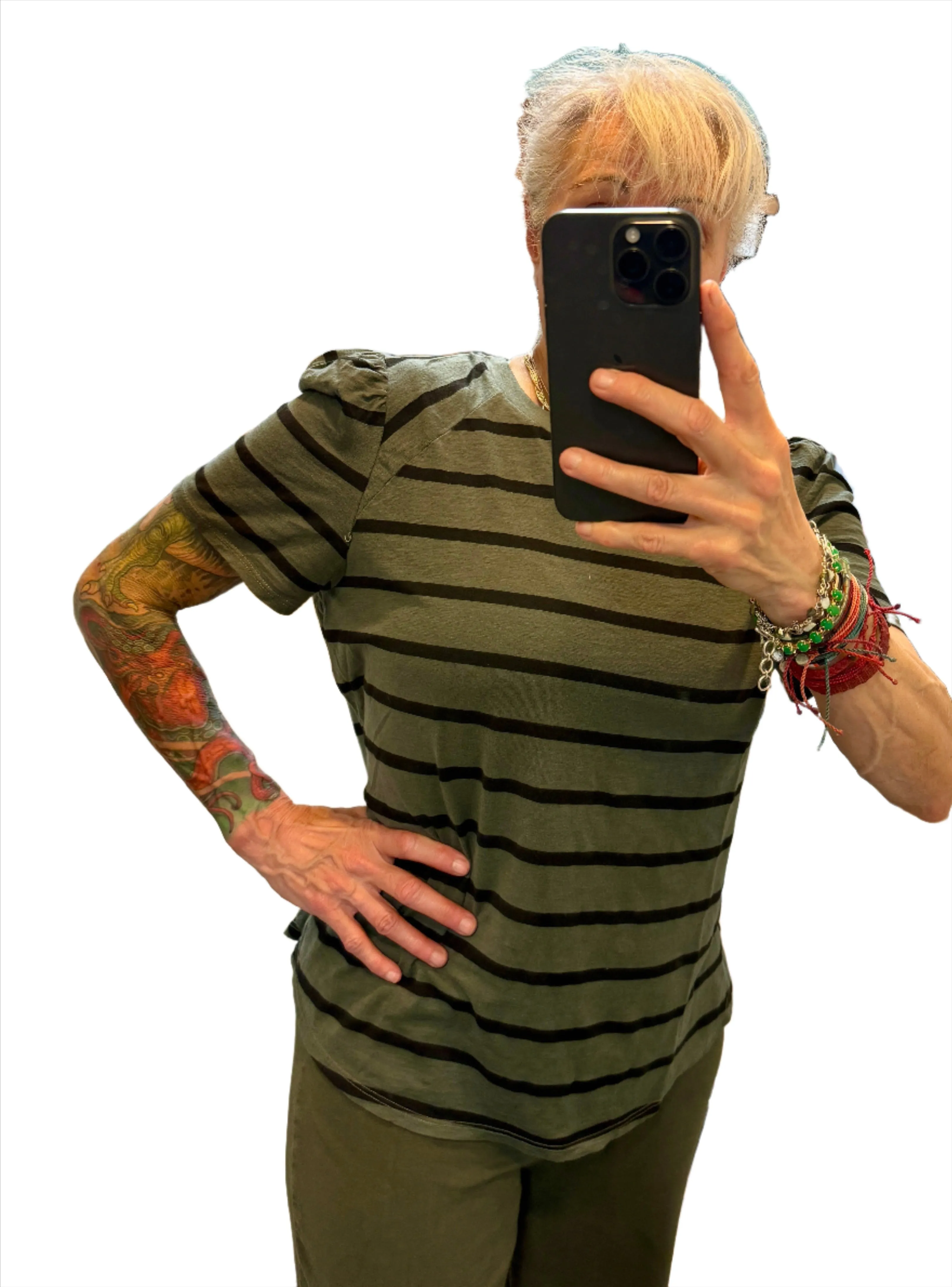 TLA Petite Streifen Puffärmel T-Shirt