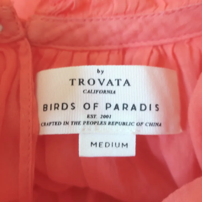 Trovata Birds of Paradise Carla Top mit hohem Ausschnitt und kurzen Ärmeln in Koralle Größe M