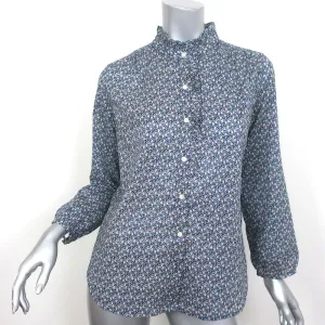 Trovata Birds of Paradise Rüschenbesatz Bluse Marine Blumenmuster Größe S