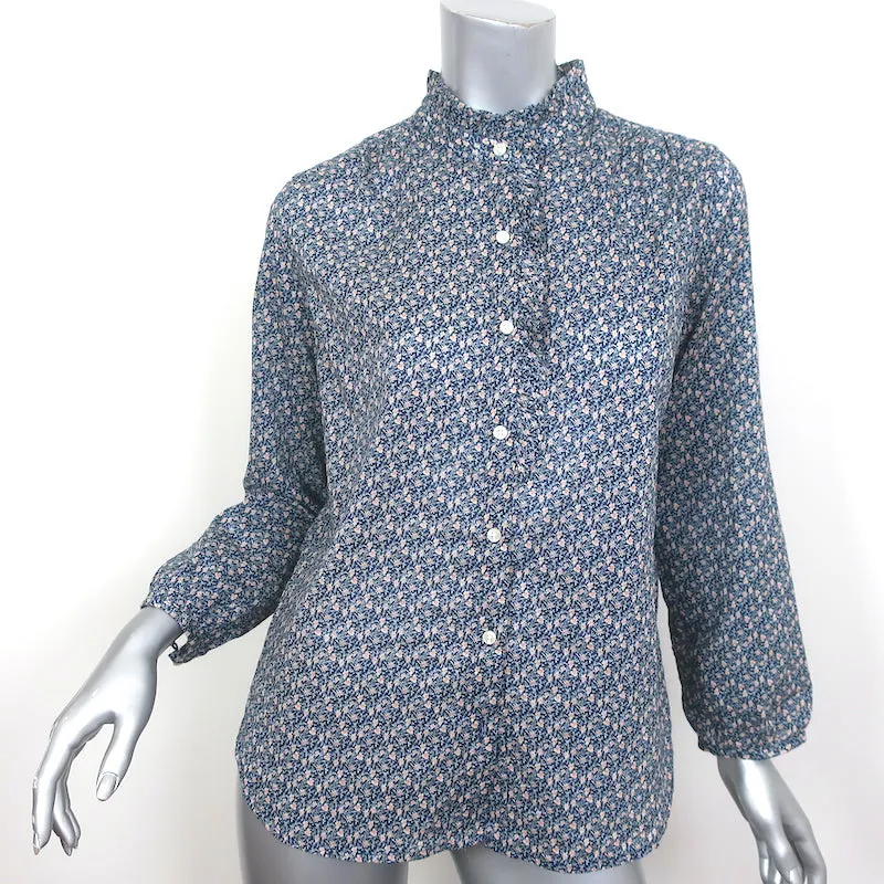 Trovata Birds of Paradise Rüschenbesatz Bluse Marine Blumenmuster Größe S