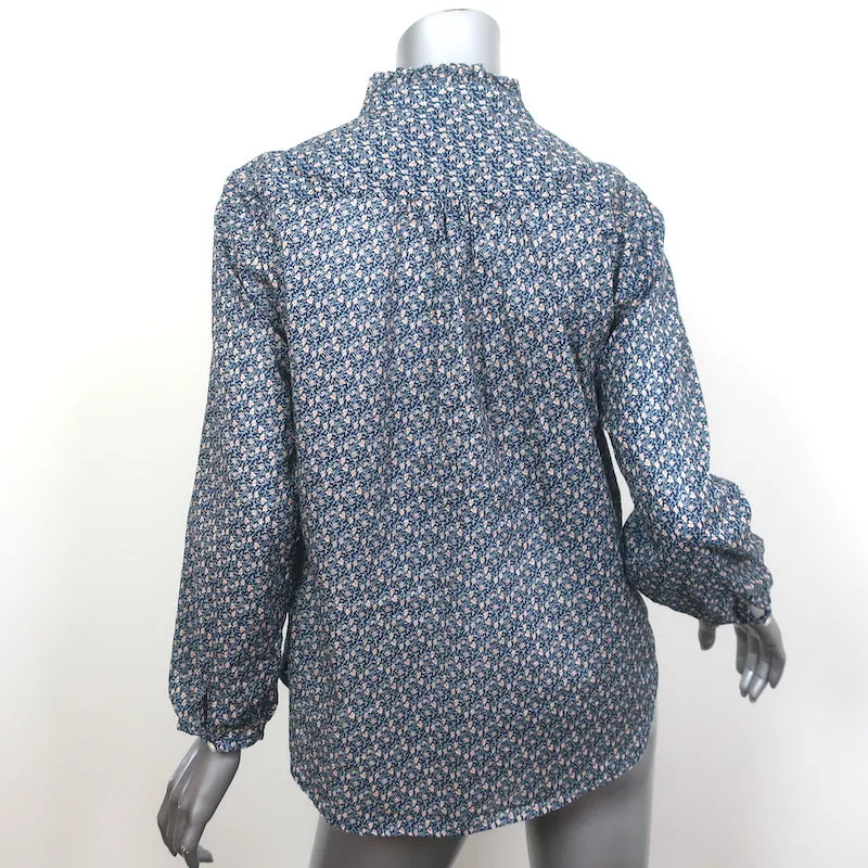 Trovata Birds of Paradise Rüschenbesatz Bluse Marine Blumenmuster Größe S