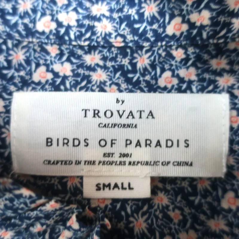 Trovata Birds of Paradise Rüschenbesatz Bluse Marine Blumenmuster Größe S