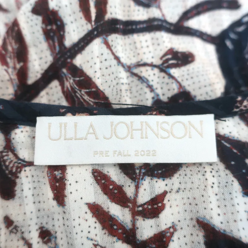 Ulla Johnson Asmara Top Creme Gedruckte Baumwollmischung Größe 6 Bluse mit Schmetterlingsärmeln