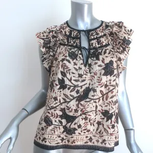 Ulla Johnson Asmara Top Creme Gedruckte Baumwollmischung Größe 6 Bluse mit Schmetterlingsärmeln