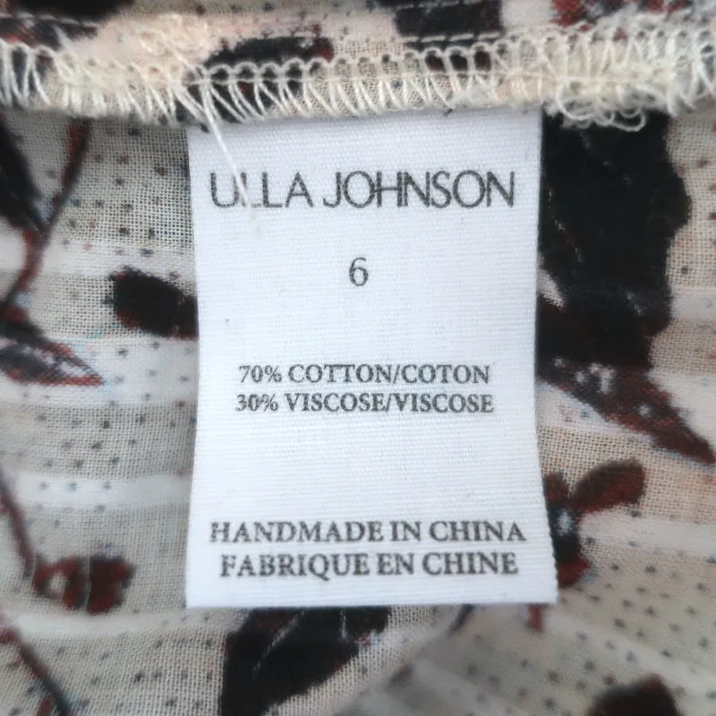 Ulla Johnson Asmara Top Creme Gedruckte Baumwollmischung Größe 6 Bluse mit Schmetterlingsärmeln