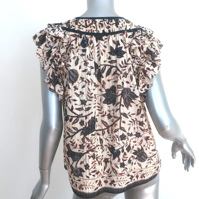 Ulla Johnson Asmara Top Creme Gedruckte Baumwollmischung Größe 6 Bluse mit Schmetterlingsärmeln