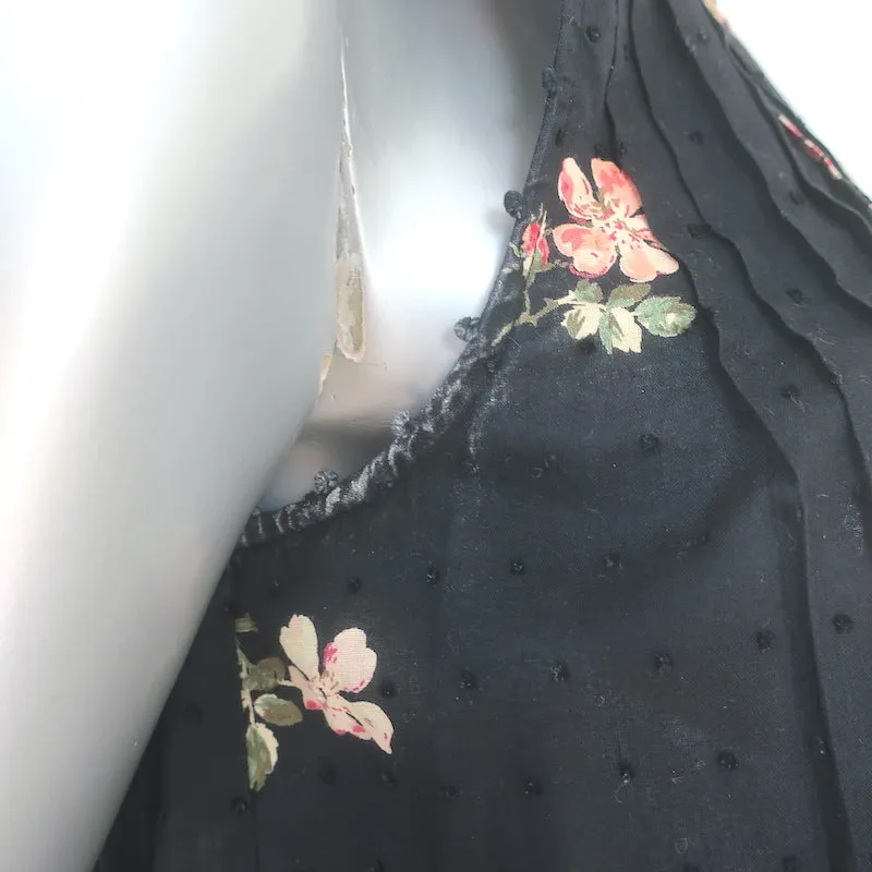 Ulla Johnson Cecile Ruffle Tank Top Schwarz Blumenmuster Schweizer Punkt Baumwolle Größe 2