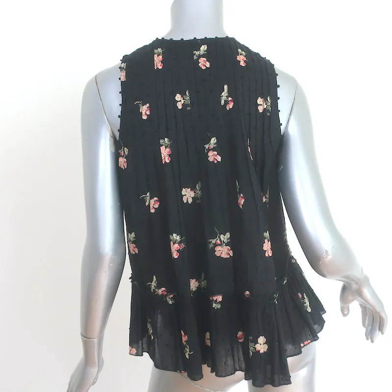 Ulla Johnson Cecile Ruffle Tank Top Schwarz Blumenmuster Schweizer Punkt Baumwolle Größe 2