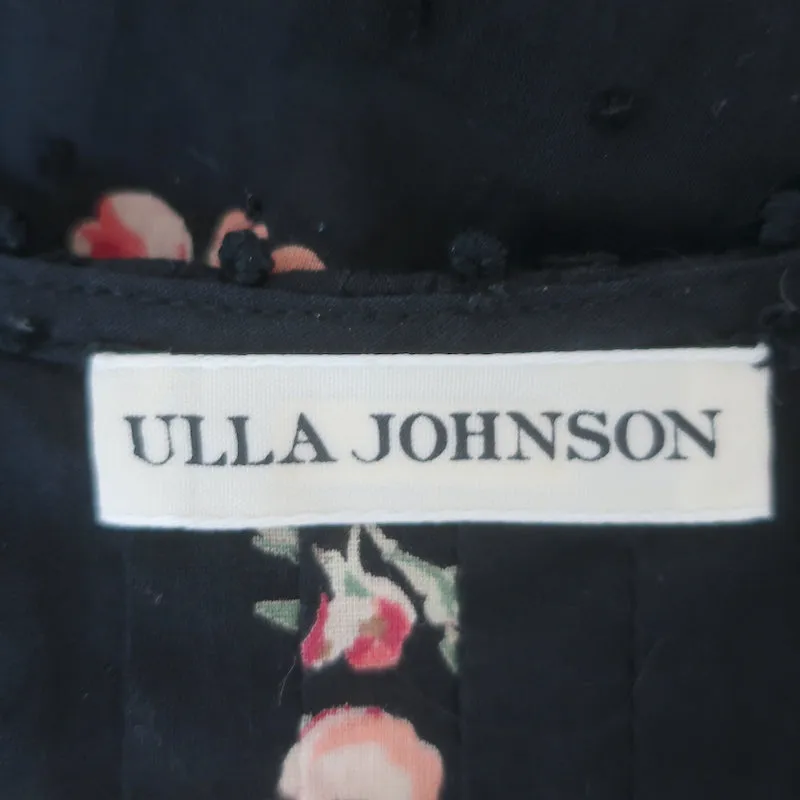 Ulla Johnson Cecile Ruffle Tank Top Schwarz Blumenmuster Schweizer Punkt Baumwolle Größe 2