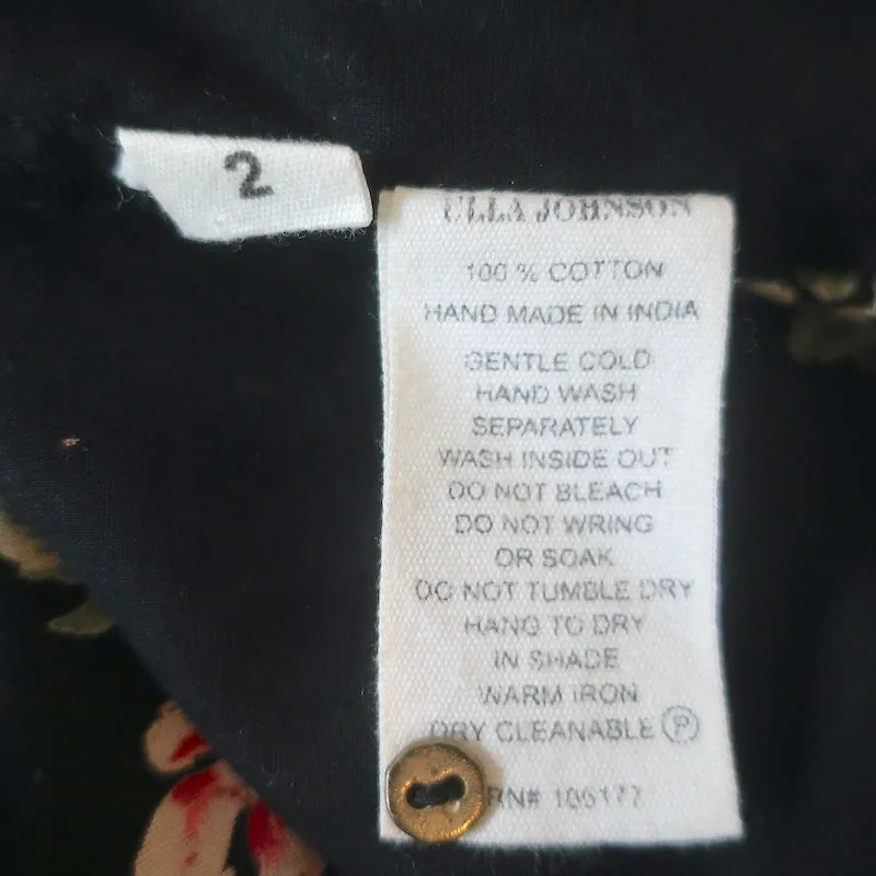 Ulla Johnson Cecile Ruffle Tank Top Schwarz Blumenmuster Schweizer Punkt Baumwolle Größe 2