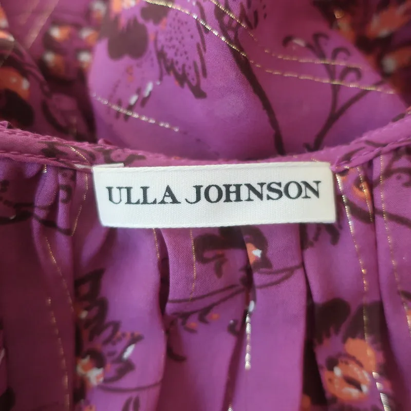 Ulla Johnson Coline Schulterfreie Bluse Magenta Metallisch Blumenmuster Größe 0