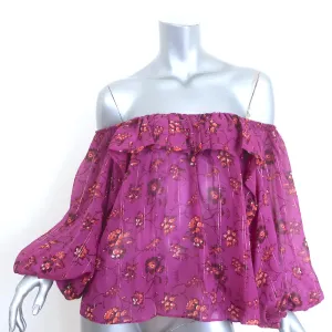 Ulla Johnson Coline Schulterfreie Bluse Magenta Metallisch Blumenmuster Größe 0