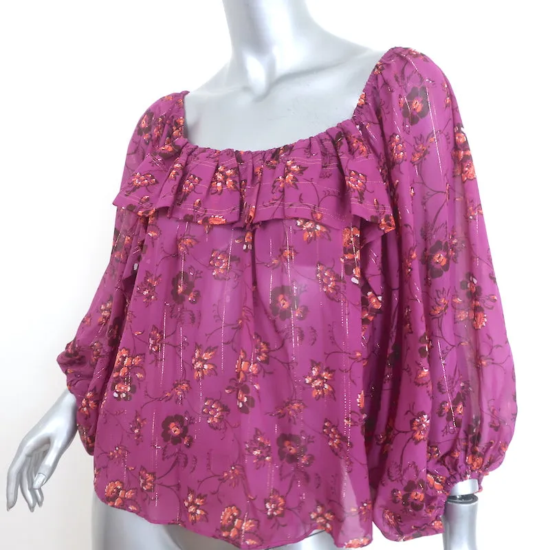 Ulla Johnson Coline Schulterfreie Bluse Magenta Metallisch Blumenmuster Größe 0