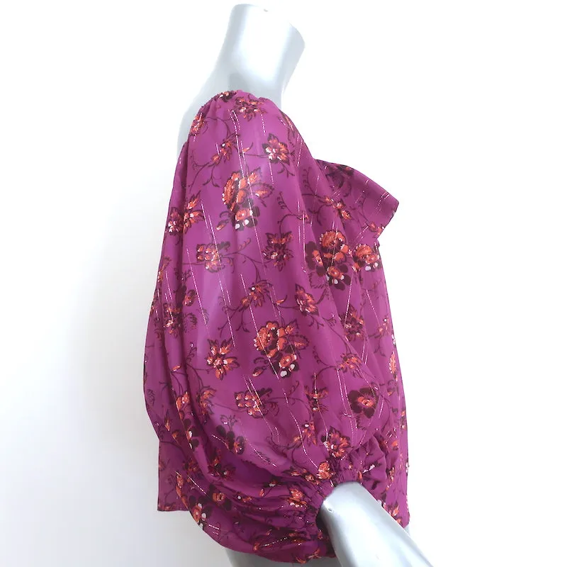 Ulla Johnson Coline Schulterfreie Bluse Magenta Metallisch Blumenmuster Größe 0