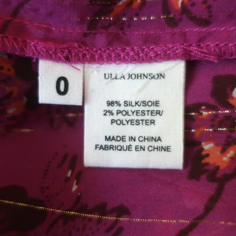 Ulla Johnson Coline Schulterfreie Bluse Magenta Metallisch Blumenmuster Größe 0