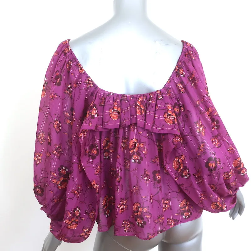 Ulla Johnson Coline Schulterfreie Bluse Magenta Metallisch Blumenmuster Größe 0