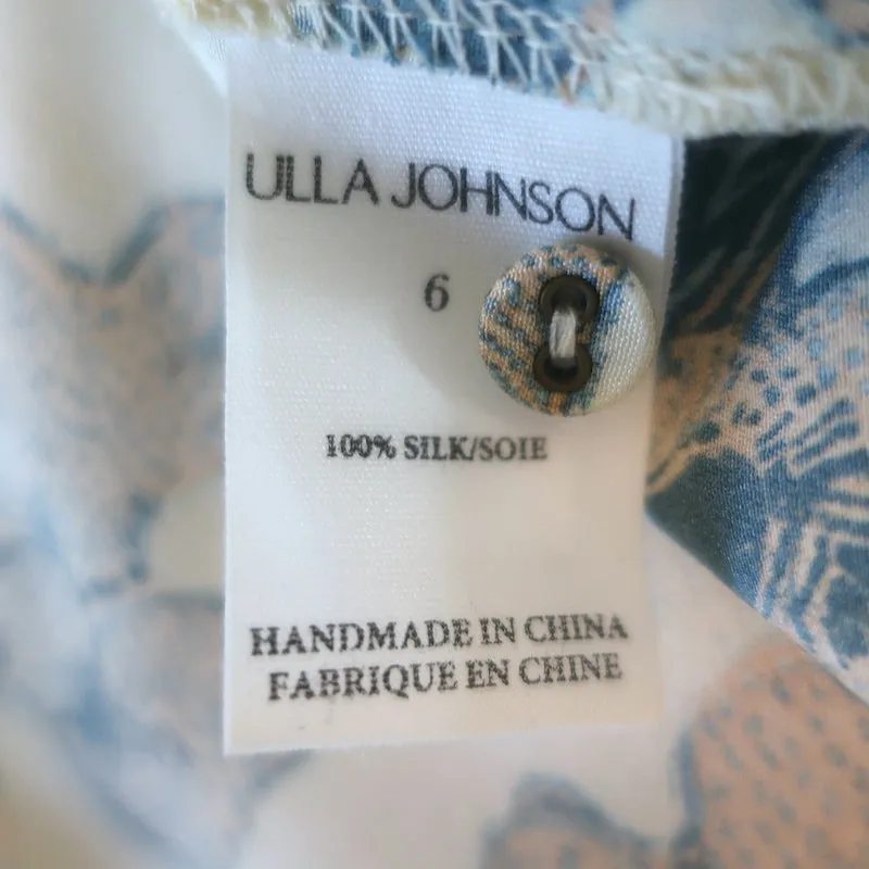 Ulla Johnson Desdra Top Cremefarben Gedruckte Seide Größe 6 Puffärmel Bluse