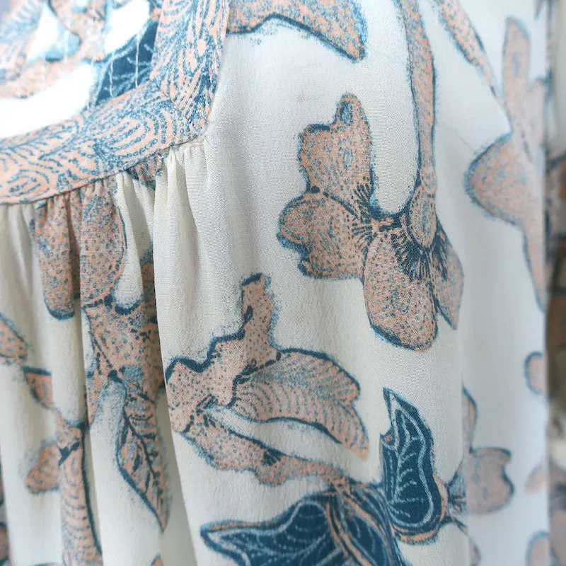 Ulla Johnson Desdra Top Cremefarben Gedruckte Seide Größe 6 Puffärmel Bluse
