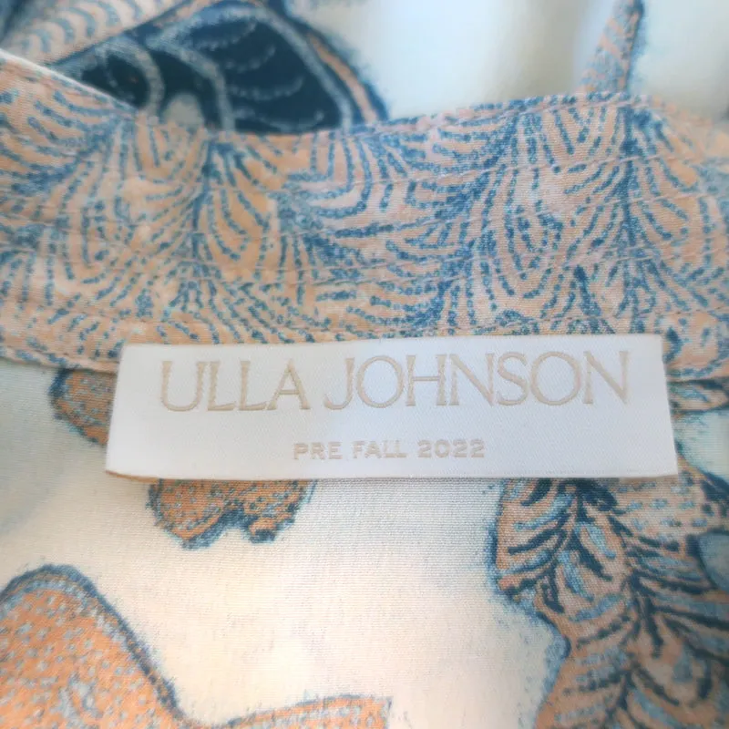 Ulla Johnson Desdra Top Cremefarben Gedruckte Seide Größe 6 Puffärmel Bluse
