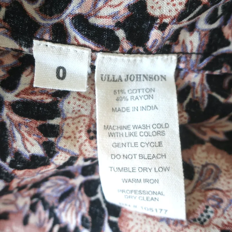 Ulla Johnson Evie Puffärmeliges Oberteil Schwarz/Mehrfarbiger Blumenprint Baumwollmix Größe 0