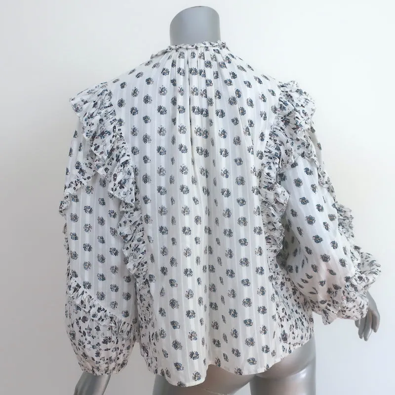 Ulla Johnson Kati Rüschenbluse Weiß Blumenmuster Baumwolle Größe 0 Langarm Top
