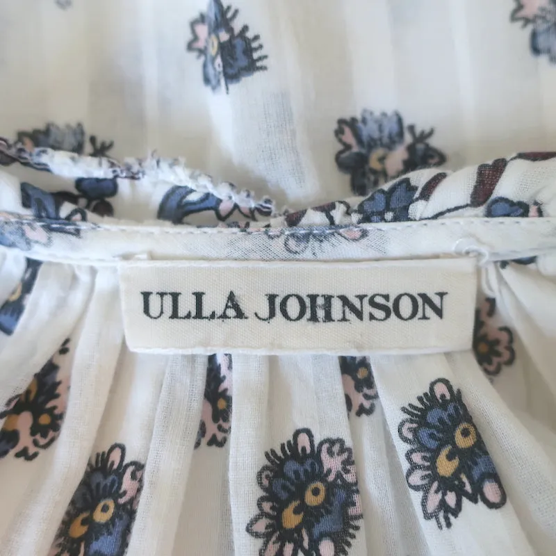 Ulla Johnson Kati Rüschenbluse Weiß Blumenmuster Baumwolle Größe 0 Langarm Top