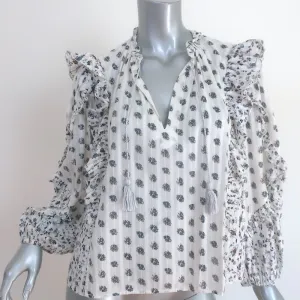 Ulla Johnson Kati Rüschenbluse Weiß Blumenmuster Baumwolle Größe 0 Langarm Top
