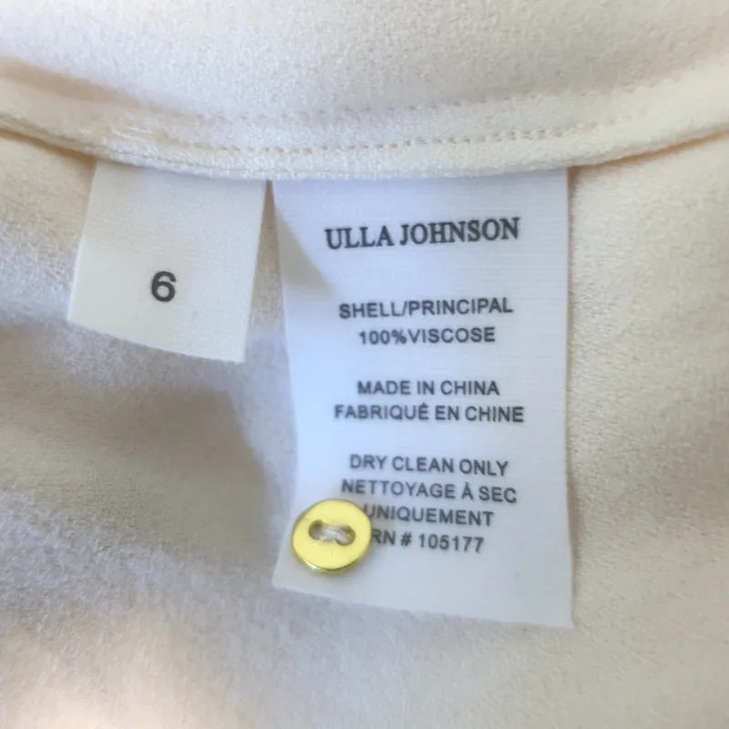 Ulla Johnson Katrine Bündchen-Bluse Elfenbein Crêpe Größe 6 Langarm Top NEU