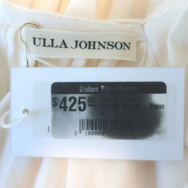 Ulla Johnson Katrine Bündchen-Bluse Elfenbein Crêpe Größe 6 Langarm Top NEU