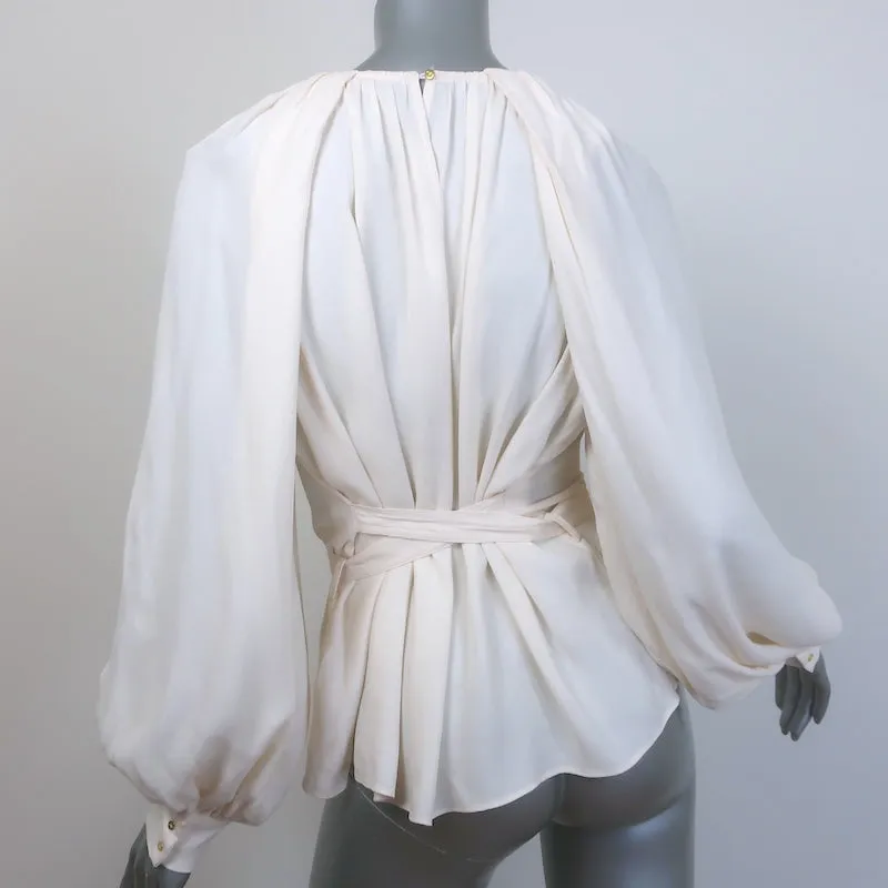 Ulla Johnson Katrine Bündchen-Bluse Elfenbein Crêpe Größe 6 Langarm Top NEU