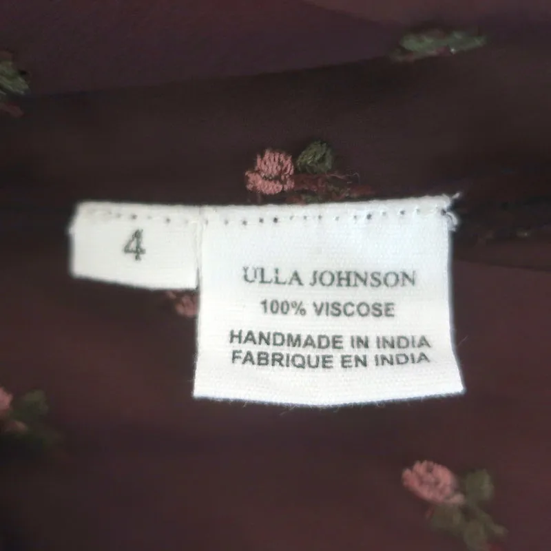 Ulla Johnson Magdalena Top Bordeaux Blumenbestickte Georgette Größe 4 NEU