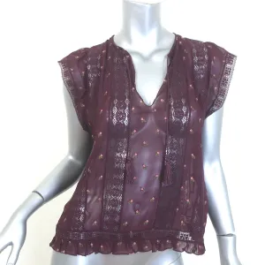 Ulla Johnson Magdalena Top Bordeaux Blumenbestickte Georgette Größe 4 NEU