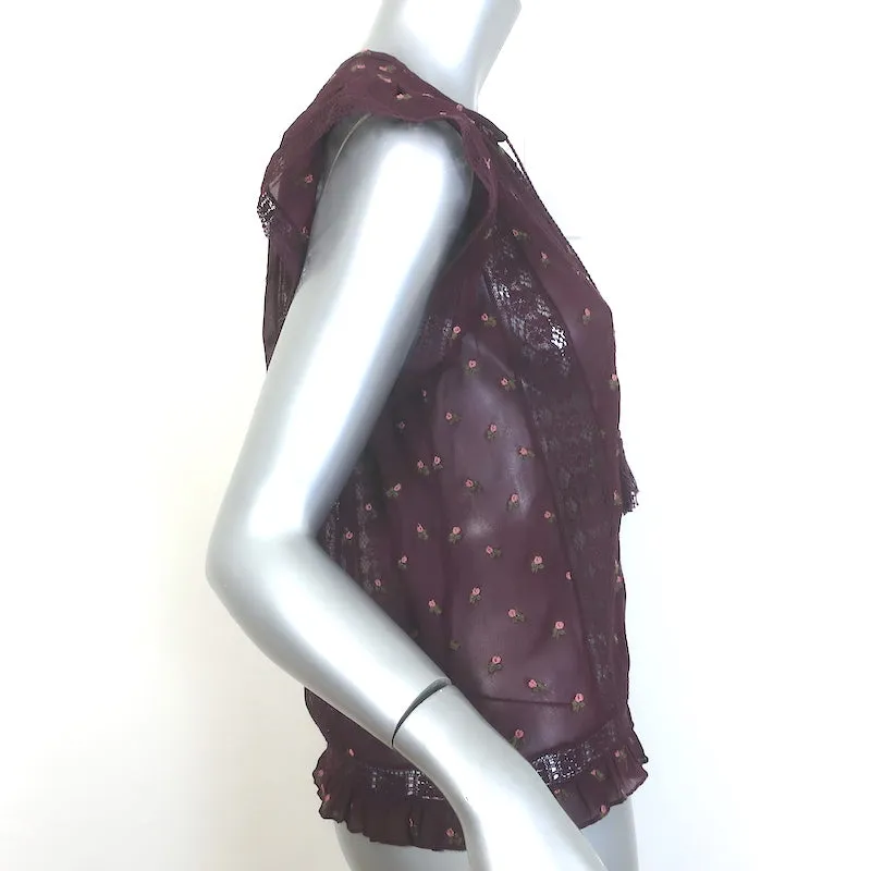 Ulla Johnson Magdalena Top Bordeaux Blumenbestickte Georgette Größe 4 NEU