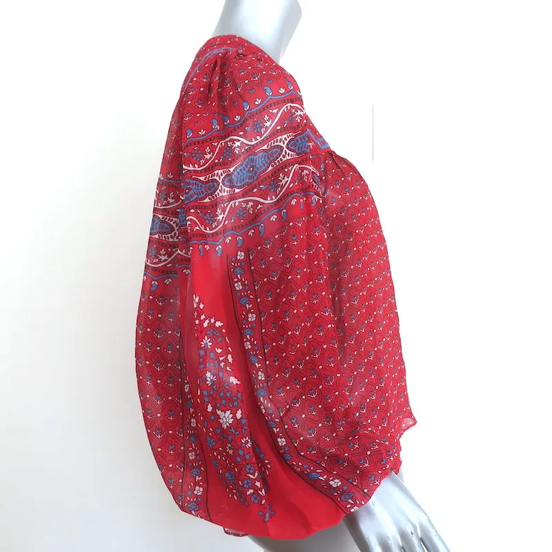 Ulla Johnson Minou Bluse Rot Paisley-Print Chiffon Größe 2 Langarm Top NEU
