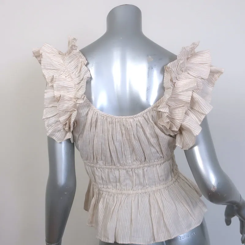 Ulla Johnson Paloma Rüschenbluse Beige Gestreift Leinen Größe 2 NEU