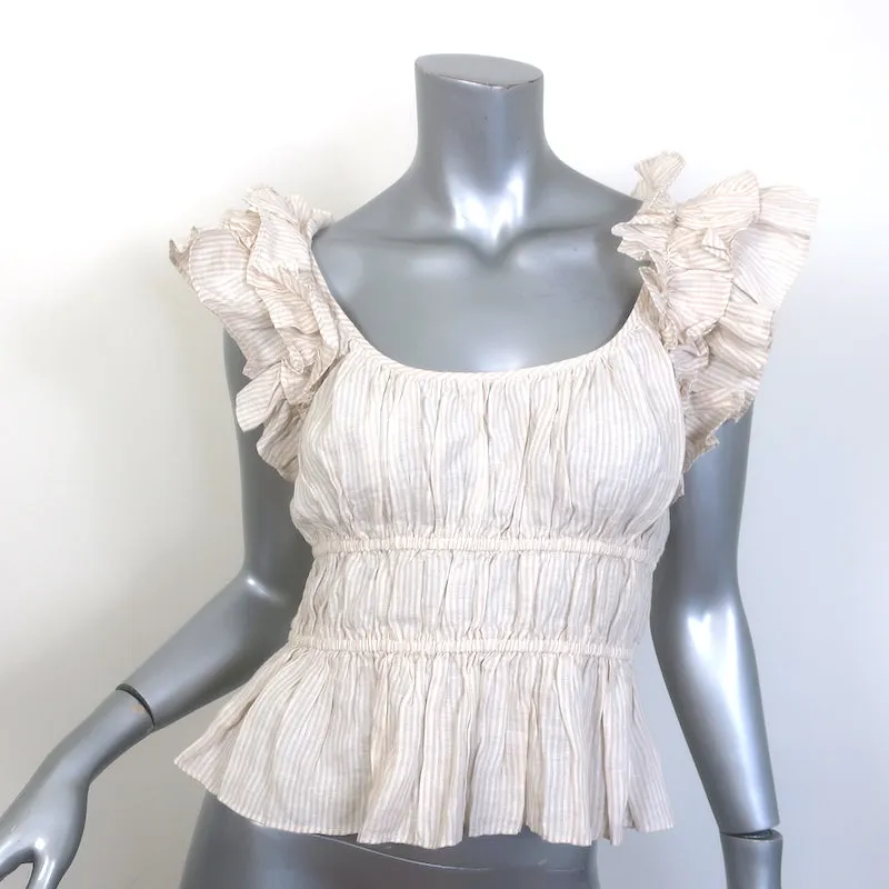 Ulla Johnson Paloma Rüschenbluse Beige Gestreift Leinen Größe 2 NEU